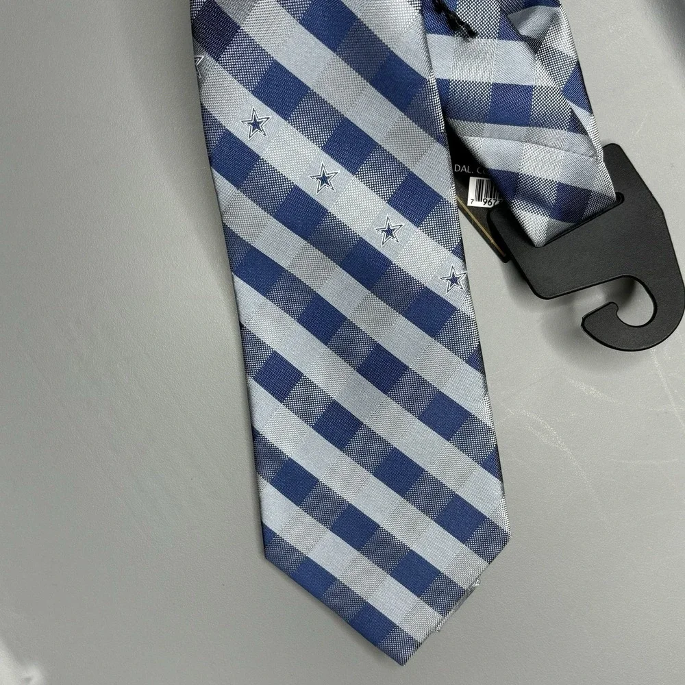 NFL Dallas Cowboys Men's Tie Geometric Blue Gray Polyester Satin Logo Football